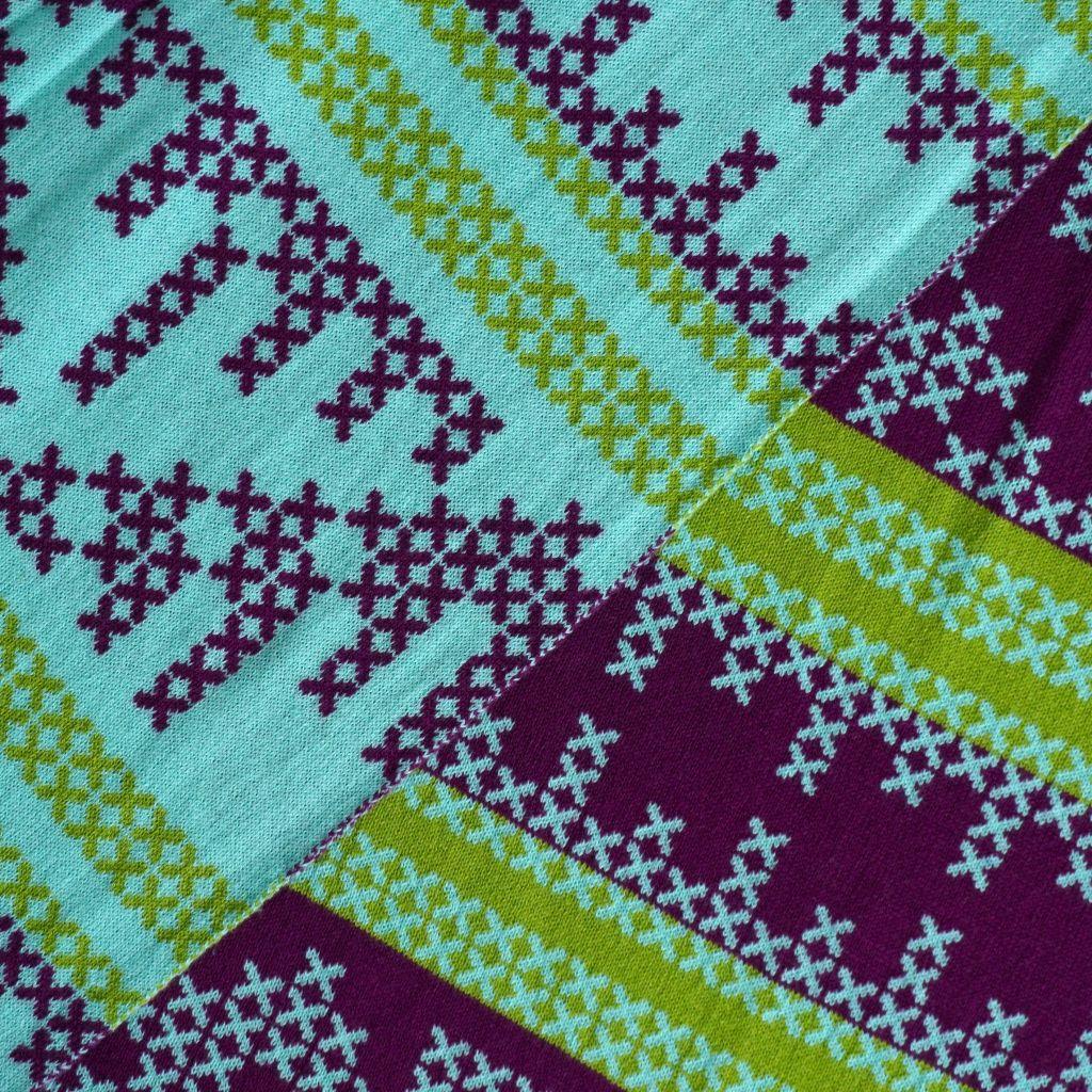 Jacquard-Strick Doubleface Blockstreifen X lila grün - Bio